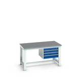 Bott Cubio Framework Bench (Lino) with 3 Drawer Cabinet, 1500x900x840mm, gentian blue