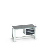 Bott Cubio Framework Bench (Lino) with 3 Drawer Cabinet, 1500x900x840mm, anthracite grey