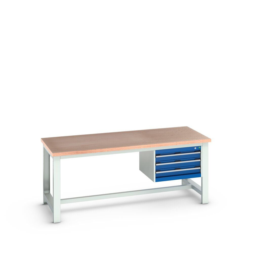 Bott Cubio Framework Bench (Multiplex) with 3 Drawer Cabinet, 2000x900x840mm, gentian blue