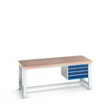 Bott Cubio Framework Bench (Multiplex) with 3 Drawer Cabinet, 2000x900x840mm, gentian blue