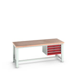 Bott Cubio Framework Bench (Multiplex) with 3 Drawer Cabinet, 2000x900x840mm, crimson red