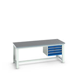 Bott Cubio Framework Bench (Lino) with 3 Drawer Cabinet, 2000x900x840mm, gentian blue