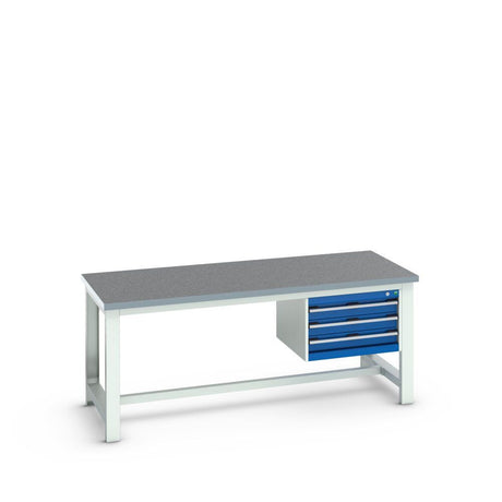 Bott Cubio Framework Bench (Lino) with 3 Drawer Cabinet, 2000x900x840mm, gentian blue
