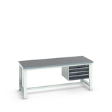 Bott Cubio Framework Bench (Lino) with 3 Drawer Cabinet, 2000x900x840mm, anthracite grey