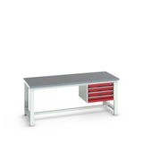 Bott Cubio Framework Bench (Lino) with 3 Drawer Cabinet, 2000x900x840mm, crimson red