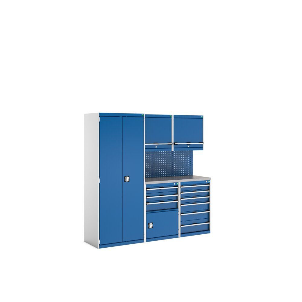 Bott Cubio Modular Workshop with 3x Cupboards, 2x Cabinets, 2100x565x2000mm, gentian blue