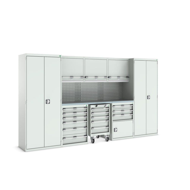 Bott Cubio Modular Workshop with 5x Cupboards, 3x Cabinets, 3550x565x2000mm, light grey