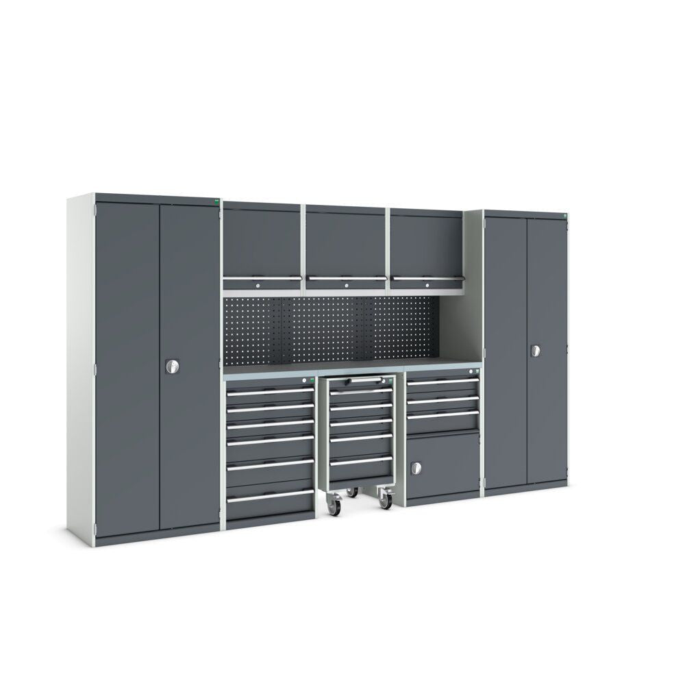 Bott Cubio Modular Workshop with 5x Cupboards, 3x Cabinets, 3550x565x2000mm, anthracite grey