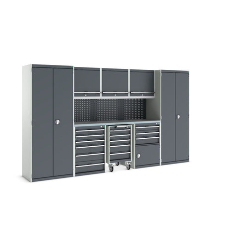 Bott Cubio Modular Workshop with 5x Cupboards, 3x Cabinets, 3550x565x2000mm, anthracite grey