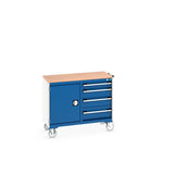Bott Cubio Maintenance Trolley (Multiplex) 525/525 Wide, Cupboard / 4 Drawer, 1050x525x890mm, gentian blue