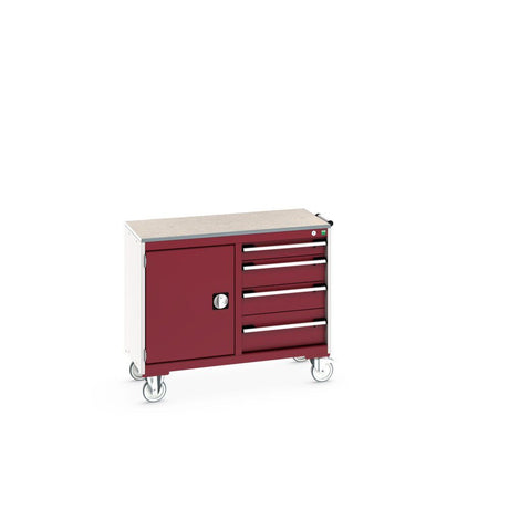 Bott Cubio Maintenance Trolley (Lino) 525/525 with Cupboard / 4 Drawers, 1050x525x890mm, crimson red