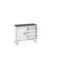 Bott Cubio Maintenance Trolley (Top Tray) 525/525 with Cupboard / 4 Drawers, 1050x525x885mm, light grey