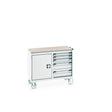 Bott Cubio Maintenance Trolley (Lino) 525/525 with Cupboard / 5 Drawers, 1050x525x890mm, light grey