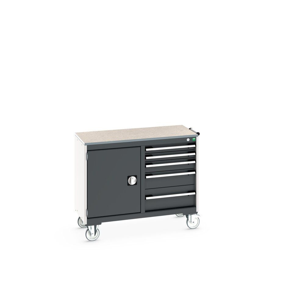 Bott Cubio Maintenance Trolley (Lino) 525/525 with Cupboard / 5 Drawers, 1050x525x890mm, anthracite grey