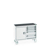 Bott Cubio Maintenance Trolley (Top Tray) 525/525 Wide, Cupboard / 5 Drawer, 1050x525x885mm, light grey