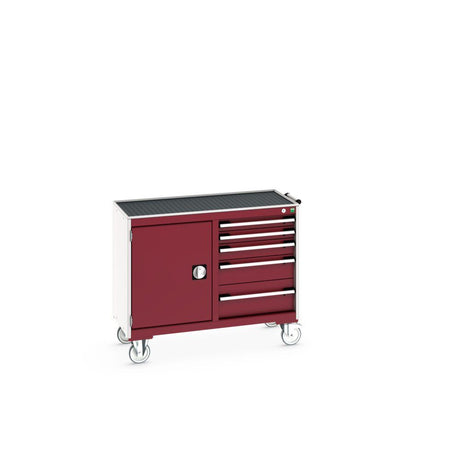 Bott Cubio Maintenance Trolley (Top Tray) 525/525 Wide, Cupboard / 5 Drawer, 1050x525x885mm, crimson red