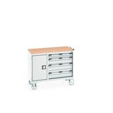 Bott Cubio Maintenance Trolley (Multiplex) 400/650 with Cupboard / 4 Drawers, 1050x525x890mm, light grey
