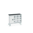 Bott Cubio Maintenance Trolley (Top Tray) 400/650 with Cupboard / 4 Drawers, 1050x525x885mm, light grey