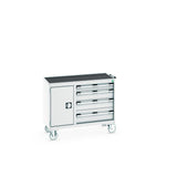 Bott Cubio Maintenance Trolley (Top Tray) 400/650 with Cupboard / 4 Drawers, 1050x525x885mm, light grey