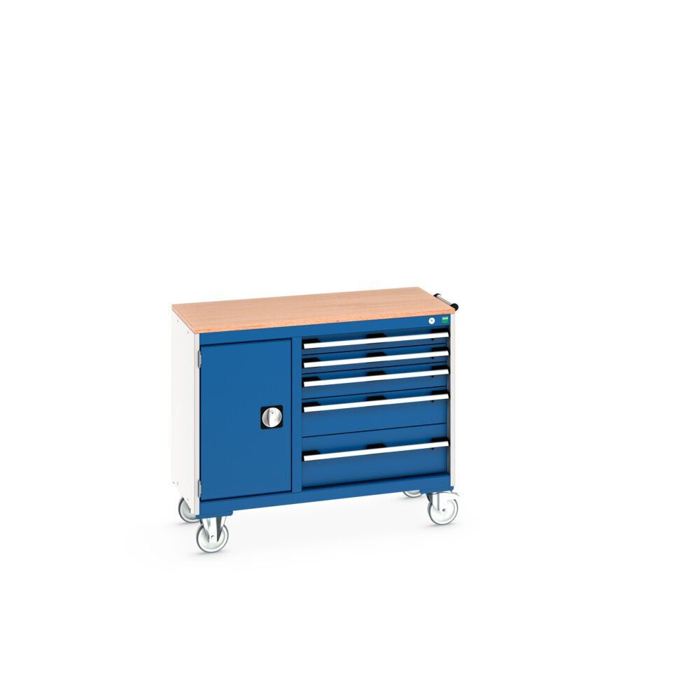 Bott Cubio Maintenance Trolley (Multiplex) 400/650 with Cupboard / 5 Drawers, 1050x525x890mm, gentian blue