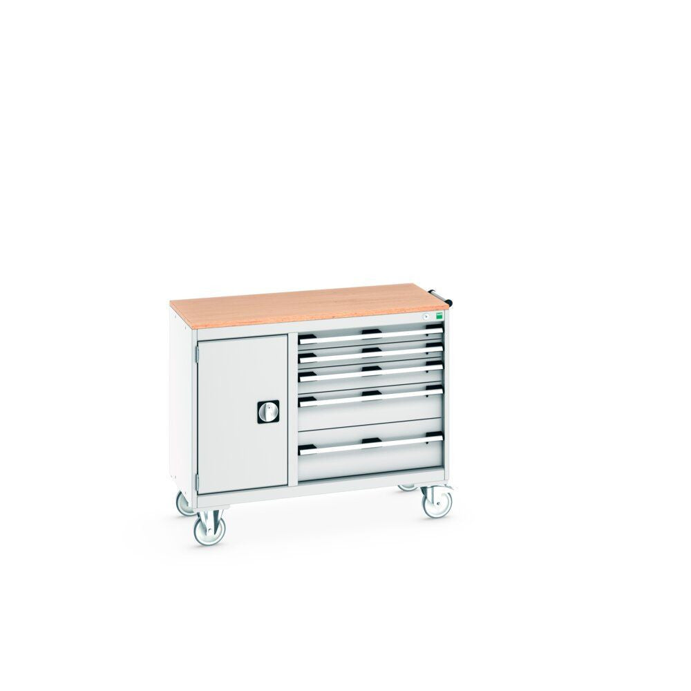 Bott Cubio Maintenance Trolley (Multiplex) 400/650 with Cupboard / 5 Drawers, 1050x525x890mm, light grey