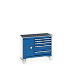 Bott Cubio Maintenance Trolley (Top Tray) 400/650 Wide, Full Cupboard / 5 Drawer, 1050x525x885mm, gentian blue