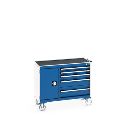 Bott Cubio Maintenance Trolley (Top Tray) 400/650 Wide, Full Cupboard / 5 Drawer, 1050x525x885mm, gentian blue