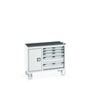 Bott Cubio Maintenance Trolley (Top Tray) 400/650 Wide, Full Cupboard / 5 Drawer, 1050x525x885mm, light grey