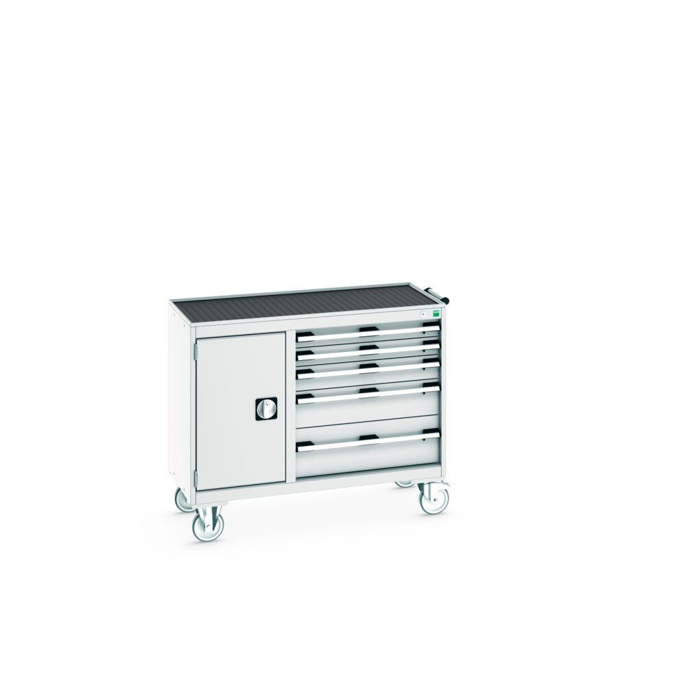 Bott Cubio Maintenance Trolley (Top Tray) 400/650 Wide, Full Cupboard / 5 Drawer, 1050x525x885mm, light grey