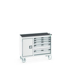 Bott Cubio Maintenance Trolley (Top Tray) 400/650 Wide, Full Cupboard / 5 Drawer, 1050x525x885mm, light grey