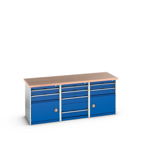 Bott Cubio Pedestal Island Bench (Multiplex) 4 Drawer / 2x 2 Drawer-Door Cabinets, 2000x750x840mm, gentian blue