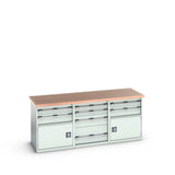 Bott Cubio Pedestal Island Bench (Multiplex) 4 Drawer / 2x 2 Drawer-Door Cabinets, 2000x750x840mm, light grey