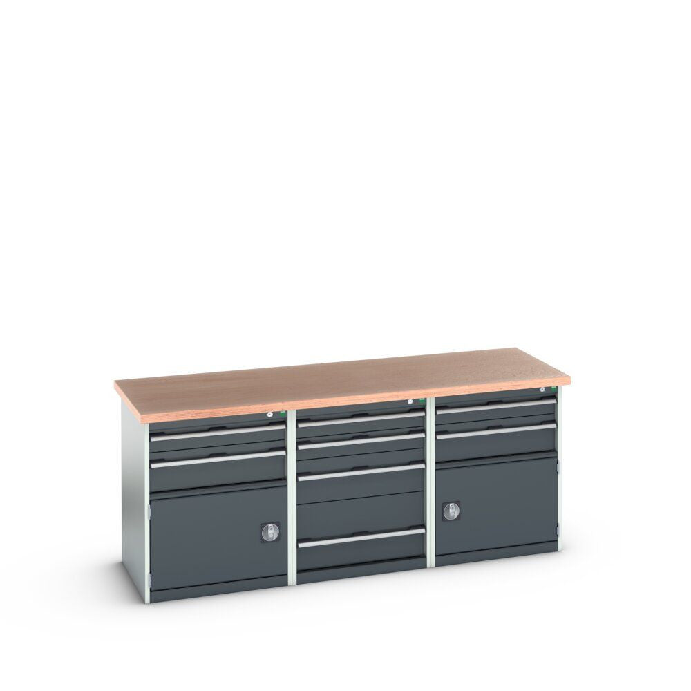Bott Cubio Pedestal Island Bench (Multiplex) 4 Drawer / 2x 2 Drawer-Door Cabinets, 2000x750x840mm, anthracite grey