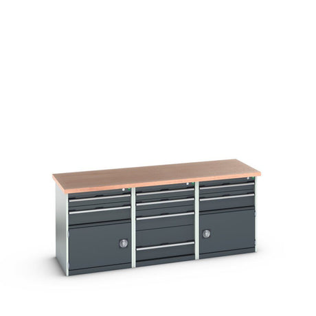 Bott Cubio Pedestal Island Bench (Multiplex) 4 Drawer / 2x 2 Drawer-Door Cabinets, 2000x750x840mm, anthracite grey