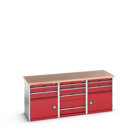 Bott Cubio Pedestal Island Bench (Multiplex) 4 Drawer / 2x 2 Drawer-Door Cabinets, 2000x750x840mm, crimson red