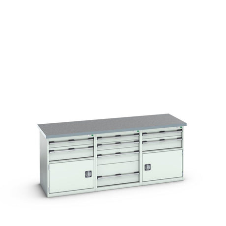 Bott Cubio Pedestal Island Bench (Lino) 4 Drawer / 2x 2 Drawer-Door Cabinets, 2000x750x840mm, light grey