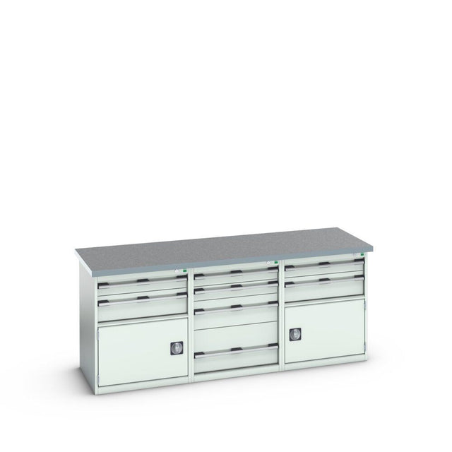 Bott Cubio Pedestal Island Bench (Lino) 4 Drawer / 2x 2 Drawer-Door Cabinets, 2000x750x840mm, light grey