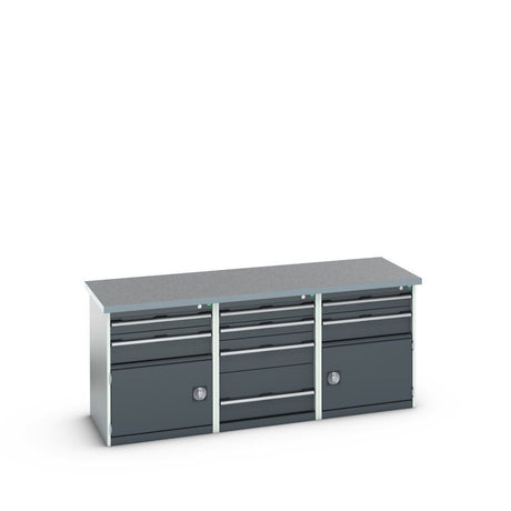 Bott Cubio Pedestal Island Bench (Lino) 4 Drawer / 2x 2 Drawer-Door Cabinets, 2000x750x840mm, anthracite grey