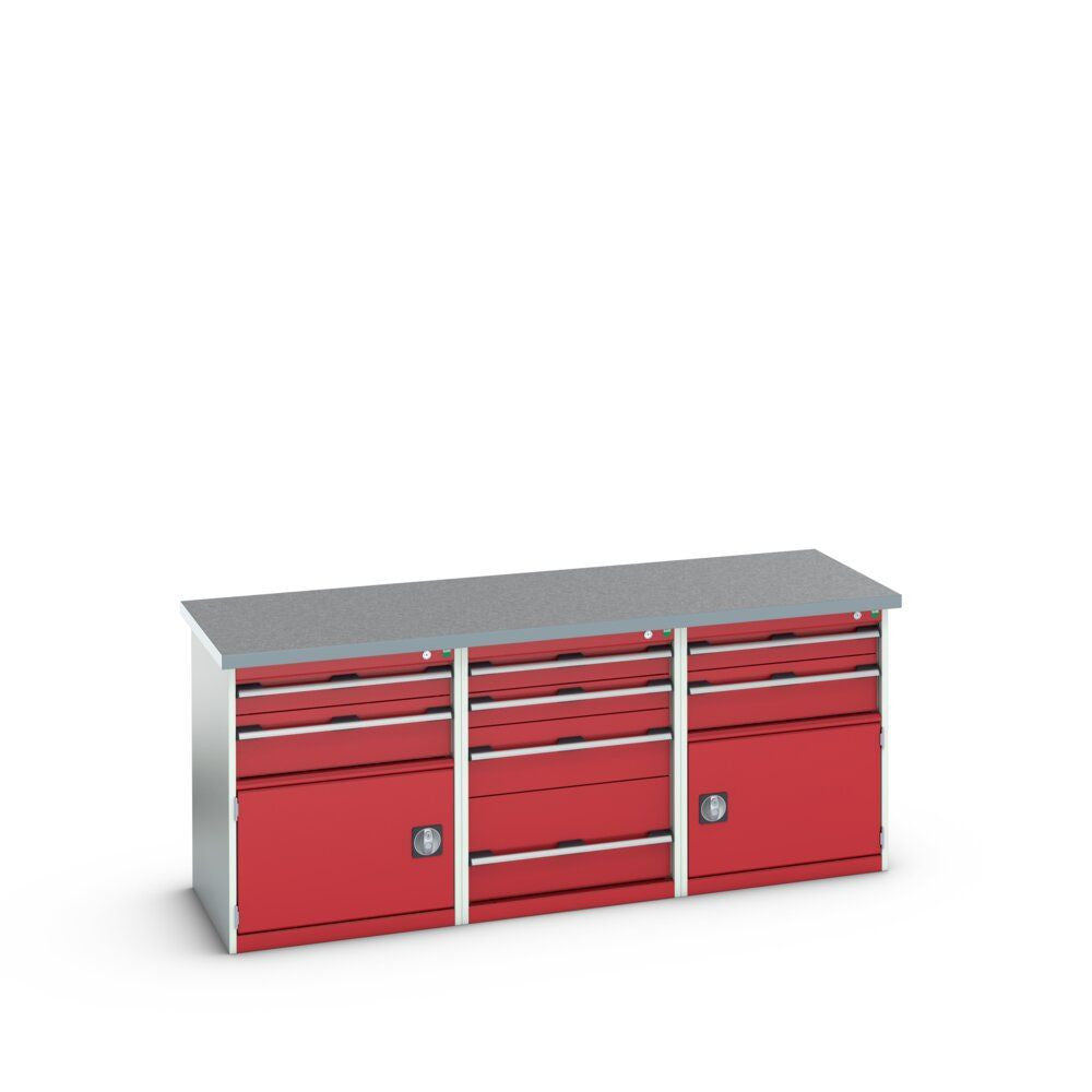 Bott Cubio Pedestal Island Bench (Lino) 4 Drawer / 2x 2 Drawer-Door Cabinets, 2000x750x840mm, crimson red