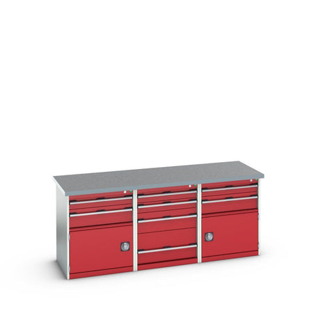 Bott Cubio Pedestal Island Bench (Lino) 4 Drawer / 2x 2 Drawer-Door Cabinets, 2000x750x840mm, crimson red