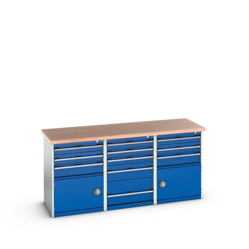 Bott Cubio Pedestal Island Bench (Multiplex) 5 Drawer / 2x 3 Drawer-Door Cabinets, 2000x750x940mm, gentian blue