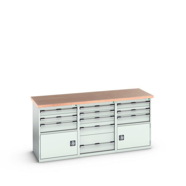 Bott Cubio Pedestal Island Bench (Multiplex) 5 Drawer / 2x 3 Drawer-Door Cabinets, 2000x750x940mm, light grey