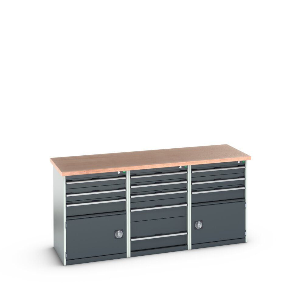 Bott Cubio Pedestal Island Bench (Multiplex) 5 Drawer / 2x 3 Drawer-Door Cabinets, 2000x750x940mm, anthracite grey
