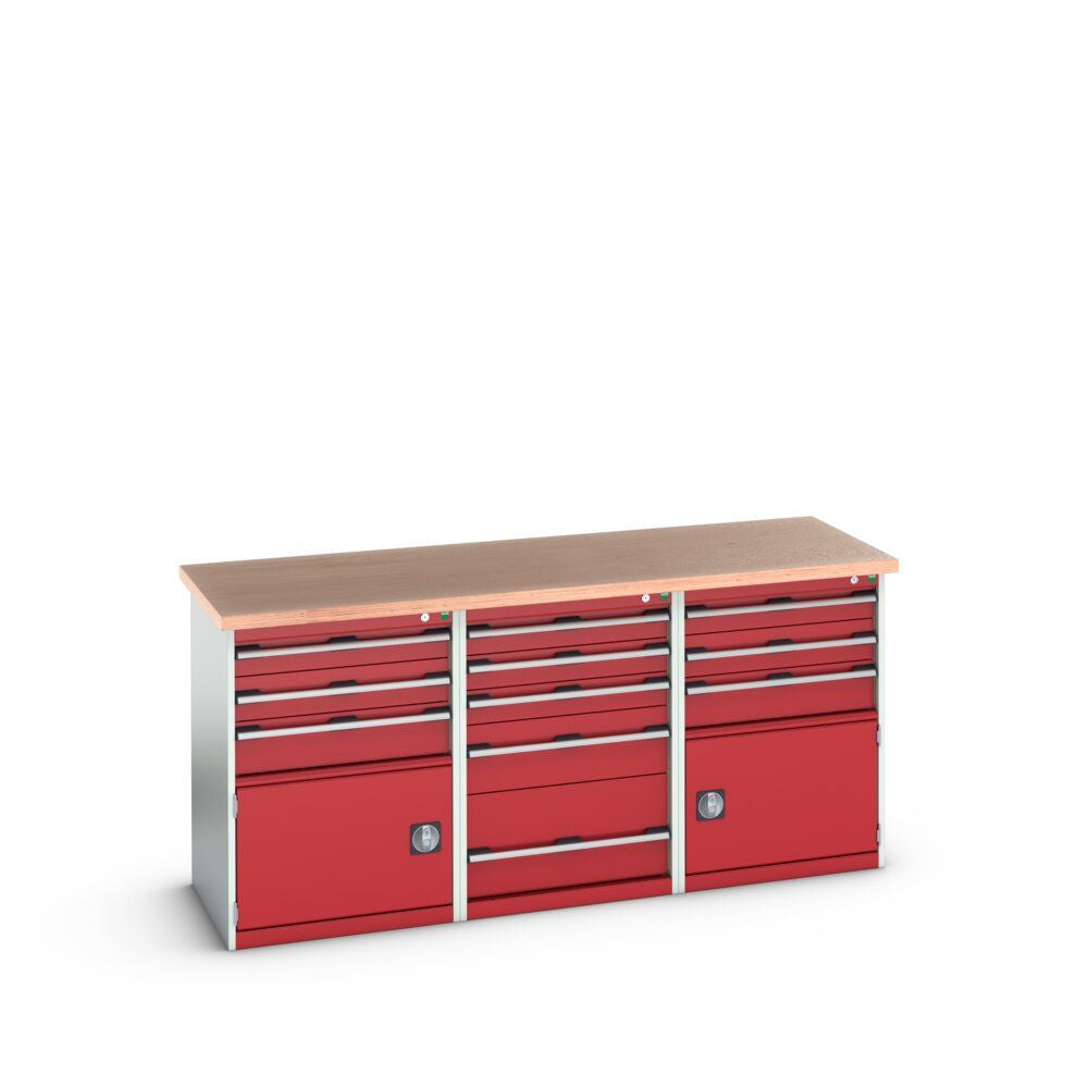 Bott Cubio Pedestal Island Bench (Multiplex) 5 Drawer / 2x 3 Drawer-Door Cabinets, 2000x750x940mm, crimson red