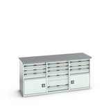 Bott Cubio Pedestal Island Bench (Lino) 5 Drawer / 2x 3 Drawer-Door Cabinets, 2000x750x940mm, light grey