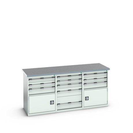 Bott Cubio Pedestal Island Bench (Lino) 5 Drawer / 2x 3 Drawer-Door Cabinets, 2000x750x940mm, light grey
