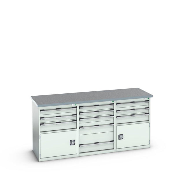Bott Cubio Pedestal Island Bench (Lino) 5 Drawer / 2x 3 Drawer-Door Cabinets, 2000x750x940mm, light grey