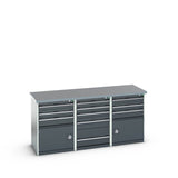 Bott Cubio Pedestal Island Bench (Lino) 5 Drawer / 2x 3 Drawer-Door Cabinets, 2000x750x940mm, anthracite grey