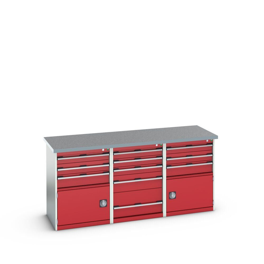 Bott Cubio Pedestal Island Bench (Lino) 5 Drawer / 2x 3 Drawer-Door Cabinets, 2000x750x940mm, crimson red