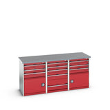 Bott Cubio Pedestal Island Bench (Lino) 5 Drawer / 2x 3 Drawer-Door Cabinets, 2000x750x940mm, crimson red